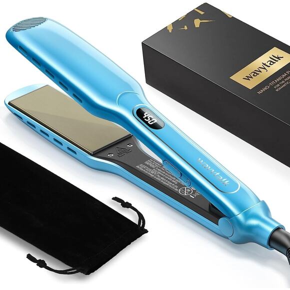 Wavytalk Hair Straightener 1.7 Inch Wide Titanium Wet to Dry Flat Iron Blue - Picture 1 of 6